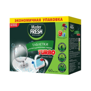 Таблетки д/посудомоечных машин Master FFRESH TURBO 9в1 60шт