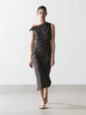 Midikleid mit Schulterfalte DUNKELGRAU