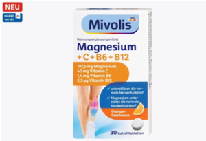 Mivolis Леденцы с магнием, витамином С, витамином В6 и витамином В12, 30 таблеток, 45 г.