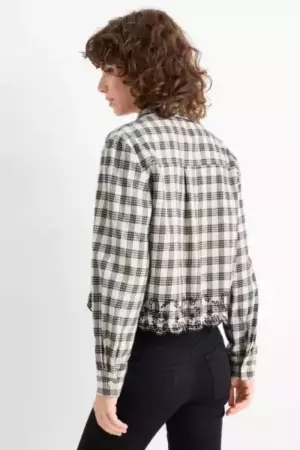 Flanellbluse - kariert weiß / schwarz
